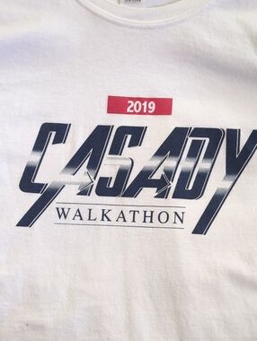 Gildan White Casady Walkathon 2019 Graphic Tee with Navy and Red Print